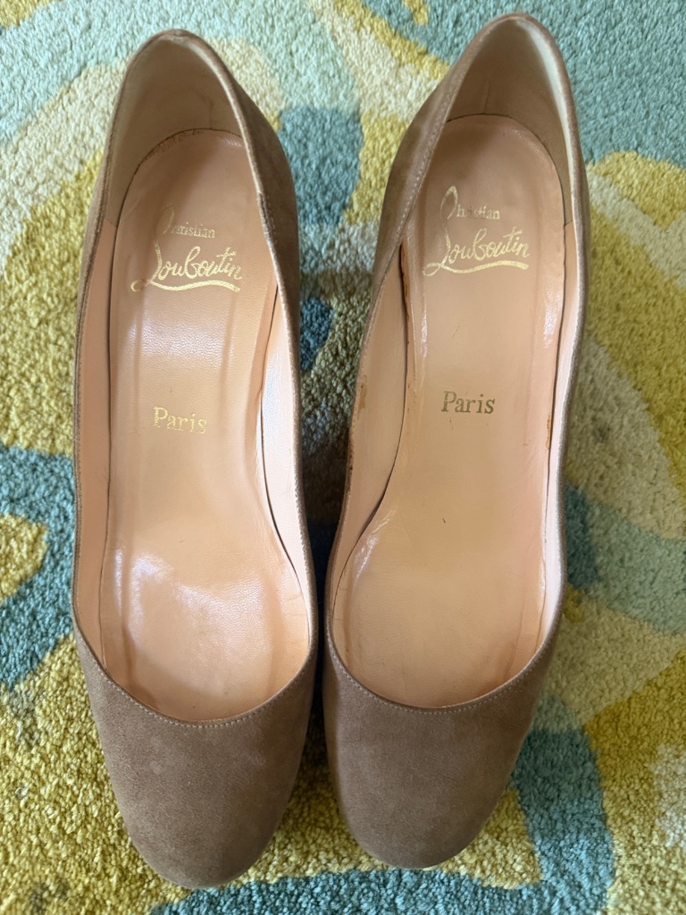 Christian Louboutin Taupe Suede Round-Toe Pumps